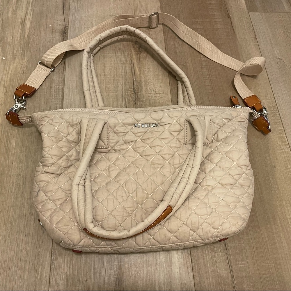 MZ Wallace Quilted Crossbody Bag in Beige and Brown